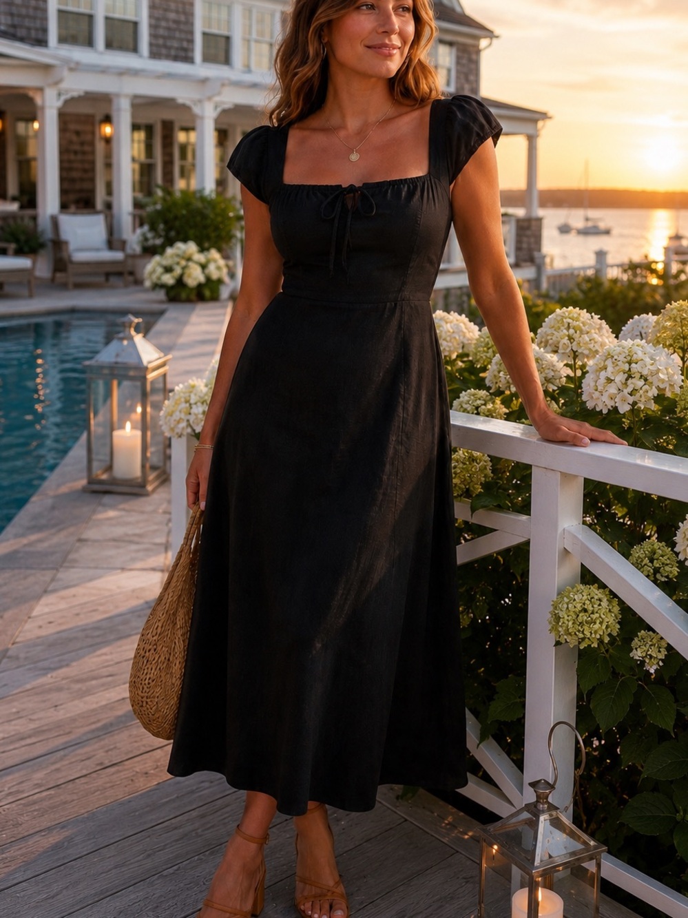 WAYF Carina Cap Sleeve Linen Midi Dress NWT XL